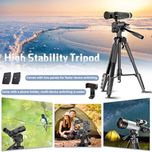 Load image into Gallery viewer, Binocular Tripod, 72 Spotting Scope Tripod Stand with Binocular Adapter and 2 QR Plates, Travel Camera Stand with Phone Holder/Carry Bag, Compatible with Binoculars/Spotting Scope/Camera/Phone, Black_255
