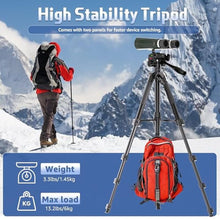 Load image into Gallery viewer, Binocular Tripod, 72 Spotting Scope Tripod Stand with Binocular Adapter and 2 QR Plates, Travel Camera Stand with Phone Holder/Carry Bag, Compatible with Binoculars/Spotting Scope/Camera/Phone, Black_256