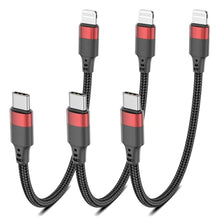 Load image into Gallery viewer, Bkduice 6 Inch USB C to Lightning Cable Short, 3 Pack MFi Certified Braided 0.5ft Type C to Lightning Cable Fast Charging for iPhone 14 13 12 11 Pro Max XR XS SE, Black_1