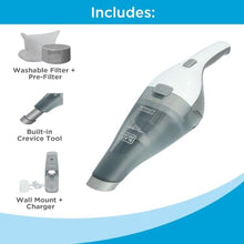 Load image into Gallery viewer, BLACK+DECKER dustbuster Cordless Handheld Vacuum, Portable Car Vacuum Cordless Rechargeable, Wall Mount, Strong Suction QuickClean (HNVC215B10), White_1471