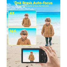 Load image into Gallery viewer, Black Digital Camera 4K for Teens with 16X Zoom Auto Focus, Small Compact Portable Point and Shoot Boys/Girls Student Digital Camera with 64G SD Card, 2 Batteries_1696