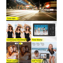 Load image into Gallery viewer, Black Digital Camera 4K for Teens with 16X Zoom Auto Focus, Small Compact Portable Point and Shoot Boys/Girls Student Digital Camera with 64G SD Card, 2 Batteries_1697