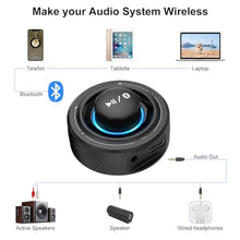 Load image into Gallery viewer, Bluetooth 5.3 Receiver for Home Stereo AUX Adapter, Wireless Bluetooth Receiver for HiFi Music Streaming, Wired Speakers, with Low Latency, 3.5mm AUX/RCA, 18h Playtime, Hands Free Calls, Black_806