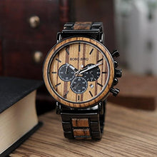 Load image into Gallery viewer, BOBO BIRD Mens Personalized Engraved Wooden Watche, Stylish Wood & Stainless Steel Combined Quartz Casual Wristwatches for Men Family Friends Customized Watch (A-for Boyfriend)_415