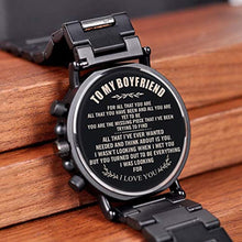 Load image into Gallery viewer, BOBO BIRD Mens Personalized Engraved Wooden Watche, Stylish Wood & Stainless Steel Combined Quartz Casual Wristwatches for Men Family Friends Customized Watch (A-for Boyfriend)_416