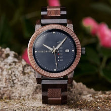 Load image into Gallery viewer, BOBO BIRD Mens Wooden Watch Analog Quartz with Week Display Lightweight Handmade Wood Wrist Watch for Men (Blue)_347