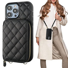 Load image into Gallery viewer, Bocasal Crossbody Wallet Case for iPhone 14 Pro Max, RFID Blocking PU Leather Zipper Handbag Purse Flip Cover, Kickstand Folio Case with Card Slots Holder Wrist Strap Lanyard 5G 6.7 Inch (Black)_1