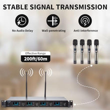 Load image into Gallery viewer, Boeska Wireless Microphone System, 4-Channel UHF Wireless Mic, Fixed Frequency Metal Cordless Mic with 4 Handheld Dynamic Microphones, 200ft Range, Mics for Singing, Church (4 Handheld)_5172