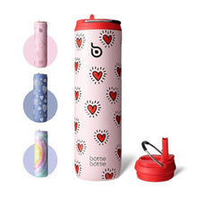 Load image into Gallery viewer, BOTTLE BOTTLE Insulated Water Bottle 24oz with Straw Lid and Handle for Sports Travel Gym Stainless Steel Water Bottles Double-Wall Vacuum Metal Leak Proof BPA-Free (HeartBeats)_1