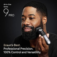 Load image into Gallery viewer, Braun All-in-One Series 9 PRO Men's Electric Beard Trimmer, Hair Clipper, Shaver & Razor for Face, Hair & Body, AIO 9550 with Gillette Labs Razor, Cordless, SatinChrome_332
