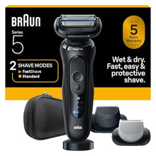 Load image into Gallery viewer, Braun Series 5 Electric Shaver for Men, Wet & Dry Foil Razor, Precision Trimmer Attachment, Body Groomer Attachment, Charging Stand, Travel Case, Black 5155cs_1