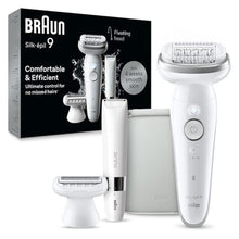 Load image into Gallery viewer, Braun Silk-pil 9 Epilator, Pivoting Head, Wet and Dry, Includes Body Trimmer, Shaver Head and Trimmer Comb, SES9-441, White_1