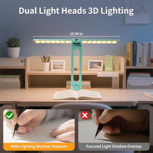 Load image into Gallery viewer, Bsdgeclogy Foldable and Adjustable LED Desk Lamp, Dual Head Portable Book Light with Stepless Dimming and 3 Color Modes for Bedside, Reading or Travel(Blue)_603