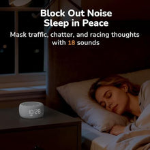 Load image into Gallery viewer, Buffbee Alarm Clock with Sound Machine for Bedrooms 2-in-1 White Noise Machine for Sleep, Gentle Wake-Up with Soft Alarm Sounds, Ambient Night Light, Plug-in, Sleep Better, Wake Gently_258