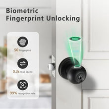 Load image into Gallery viewer, Buoan Fingerprint Door Lock, Smart Fingerprint Door Knob with Lock, Biometric Black Door Lock, Keyless Thumbprint Entry Door Lock for Bedrooms, Hotels, Apartments, Offices and Garages_6064
