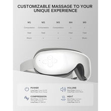 Load image into Gallery viewer, Burrki Eye Massager with Heat, Birthday Gifts for Mom Dad Her Him, Heated Eye Massager for Migraines with Compression and Bluetooth, Reduce Eyes Strain, Dark Circles and Improve Sleep, White_952