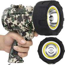 Load image into Gallery viewer, BUYSIGHT Rechargeable Spotlight Flood Combo, 2000000LM IP67 Waterproof COB Light, Impact Resistant Handheld Searchlight with Foldable Stand & Detachable Red Lens(Camouflage Green-COB), CamouflageGreenCOB_1