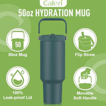 Load image into Gallery viewer, Cafezi 50 oz Insulated Tumbler with Straw, Stainless Steel Water Bottles with Flip Straw and Top Handle, Leak Proof Flip, No Sweat, Fits in Cup Holder, Vacuum Insulated Cup for Home, Outdoors, Car, Aurora_6350