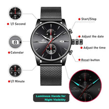 Load image into Gallery viewer, CalmTick Professional Japanese VD51 Movement Men's Business Watch - 3 Year Battery Life, Luminous Hands, Date Display & Chronograph - Genuine Leather Strap (Silver-Blue-Leather Band), Silverblueleatherband_3550