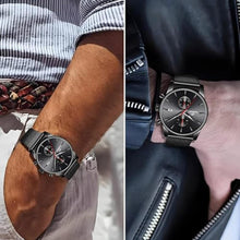 Load image into Gallery viewer, CalmTick Professional Japanese VD51 Movement Men's Business Watch - 3 Year Battery Life, Luminous Hands, Date Display & Chronograph - Genuine Leather Strap (Silver-Blue-Leather Band), Silverblueleatherband_3551