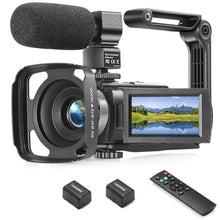 Load image into Gallery viewer, Camcorder FHD 1080P Video Camera for YouTube with 30FPS 36MP 3.0 Inch 270 Degree Rotation LCD, 16X Digital Zoom Vlogging Camera for Beginners with 2 Batteries Microphone, Remote, Stabilizer, Lens Hood, Black_1