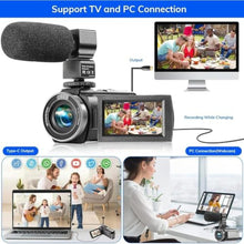 Load image into Gallery viewer, Camcorder FHD 1080P Video Camera for YouTube with 30FPS 36MP 3.0 Inch 270 Degree Rotation LCD, 16X Digital Zoom Vlogging Camera for Beginners with 2 Batteries Microphone, Remote, Stabilizer, Lens Hood, Black_64