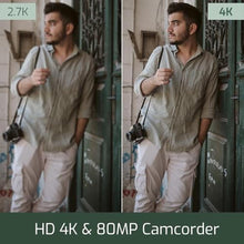 Load image into Gallery viewer, Camcorder Video Camera 4K Ultra HD 80MP Vlogging Camera for YouTube 18X Digital Zoom 3.0" 270 Rotation IPS Screen IR Night Vision Camcorder Recorder with 32GB SD Card, Lens Cap and 2 Batteries Purple, Black_1