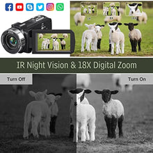 Load image into Gallery viewer, Camcorder Video Camera 4K Ultra HD 80MP Vlogging Camera for YouTube 18X Digital Zoom 3.0" 270 Rotation IPS Screen IR Night Vision Camcorder Recorder with 32GB SD Card, Lens Cap and 2 Batteries Purple, Black_314