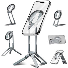 Load image into Gallery viewer, CAMOLO GEEK Ultra-Thin Aluminum Magnetic Phone Tripod Holder Mount Stand, MG-06 Air Mini Pocket Cell Phone Stand, Compatible with MagSafe for iPhone 17 16 15 14 13 12, Silver_1