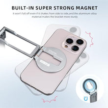 Load image into Gallery viewer, CAMOLO GEEK Ultra-Thin Aluminum Magnetic Phone Tripod Holder Mount Stand, MG-06 Air Mini Pocket Cell Phone Stand, Compatible with MagSafe for iPhone 17 16 15 14 13 12, Silver_3326