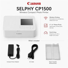 Load image into Gallery viewer, Canon SELPHY CP1500 Wireless Printer with KP-108IN Ink, Paper & Bag (White) | Complete Photo Printing Bundle with, Shoulder, Power Adapter, Cassette and AC Cable_291