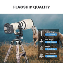 Load image into Gallery viewer, Carbon Fiber Heavy Duty Tripod for Camera, WEYLLAN LX9G Camera Bowl Tripod with 40mm Leg Camouflage Sleeve 10-Layer Carbon Fibre Professional Camcorder Tirpod for Telephoto Lens Max Load 88lbs/40kg_4672