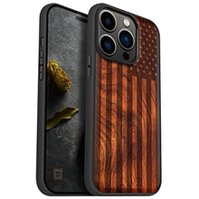 Load image into Gallery viewer, Carveit Wood Case for iPhone 14 Pro, (The Classic American Flag -Rosy), Rosewood_1