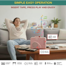 Load image into Gallery viewer, Cassette Tape Player | Portable Battery Operated | Radios Portable AM FM with Built-in Speaker, Tape Voice Recorder, VAS, Aux In Port | Includes Wired Earbuds for Music and Travel, PINK_2116