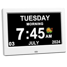 Load image into Gallery viewer, CAZOKASI 7inch Digital Calendar Clock with DST Auto Dimming Large Non-Abbreviated Day & Date Display 15 Alarms Plug-in with Memory Backup Ideal Dementia Clock for Seniors for Aging Parents, InchWhite_1