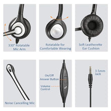 Load image into Gallery viewer, Cell Phone Headset with Microphone Noise Cancelling & Call Controls, 3.5mm Computer Headphones for Samsung PC Business Skype Softphone Call Center Office, Clear Chat, Ultra Comfort, Gray_7108