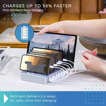Load image into Gallery viewer, Charging Station for Multiple Devices 6-Port USB Charging Dock for Apple & Android Fast Multi-Charger Organizer for Phones, Tablets & More (Silver)_8016