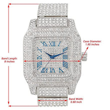 Load image into Gallery viewer, Charles Raymond Bling-ed Out Biggie Square Hip Hop Iced Out Watch You Will Hypnotize in a Crystal Watch - 0513Sq, Silver Blue R# Cuban, 8 inches, 0513Sq (Silver Blue R# Cuban)_252