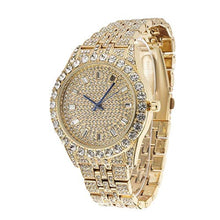 Load image into Gallery viewer, Charles Raymond Mens Watch w/Matching Iced Rolly Hip Hop Bracelet - Big Rhinestones on Trim and Elegant Baguette Time Indicators on Dial - Master Bling Designer - ST10226B (Gold)_2846