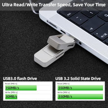 Load image into Gallery viewer, CHUCHENG USB Drive 128GB External SSD,USB 3.2 Gen 2 A+C Dual Port Portable SSD,Up to 550MB/s for Data Storage, External Solid State Hard Drive for iPhone 15/16 /Android/PC/Mac/Laptop, silvery_5222