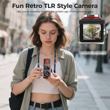 Load image into Gallery viewer, CHUZHAO Digital Camera Retro TLR Style 1080P FHD Video 12MP Photos Autofocus Portable Vintage Mini Vlogging Camera with 16GB Card Gift for Beginners Teens Adults, Red_138