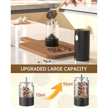 Load image into Gallery viewer, CIRCLE JOY Electric Salt and Pepper Grinder Set Rechargeable Salt and Pepper Mills with 6-Level External Adjustable Coarseness, White LED Light and Storage Base, Black_6094