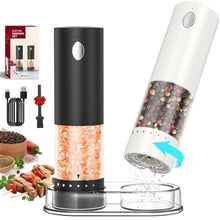 Load image into Gallery viewer, CIRCLE JOY Electric Salt and Pepper Grinder Set Rechargeable Salt and Pepper Mills with 6-Level External Adjustable Coarseness, White LED Light and Storage Base, Black & White, BlackWhite_1