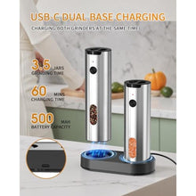 Load image into Gallery viewer, CIRCLE JOY Electric Salt and Pepper Grinder Set, Stainless Steel Rechargeable Pepper Mill Set with Charging Base, 110ML Top-Fill, Adjustable Coarseness, LED Light, One-Hand Operation, Gift Idea, Silver_1777