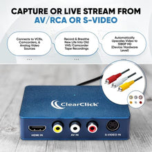 Load image into Gallery viewer, ClearClick Video to USB 1080P Audio Video Capture & Live Streaming Device - Input HDMI, AV, RCA, S-Video, VCR, VHS, Camcorder, Video8, Hi8, DVD, Gaming Systems - USB-C Plug & Play, Blue_3761