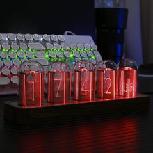 Load image into Gallery viewer, ClocTeck Nixie Tube Clock with Wi-Fi SYNC, Alarm & Timer, 12/24H Display, No Assembly Required - A Retro Gift for Friends (Wood Grain), Tubes_4909