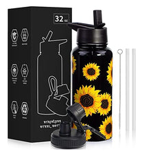 Load image into Gallery viewer, CLQFDT 32oz Sunflower Vacuum Insulated Stainless Steel Water Bottles with Straw & Spout Lids, Double Wall Sport Bottle, Sweat-Proof BPA Free, Canteen Metal Thermo Mug Hydro Cup Jug, Sunlfower Gift_1
