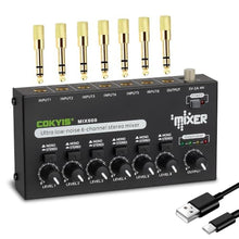 Load image into Gallery viewer, COKYIS Mini Audio Mixer, 6-Channel Stereo Line Mixer for Precision Sub-Mixing, with Ultra Low-Noise Operation, Independent Microphone Control, 1/4" TRS Input/Output-for Guitars, Bass, Stage Mixer_1