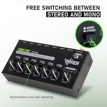 Load image into Gallery viewer, COKYIS Mini Audio Mixer, 6-Channel Stereo Line Mixer for Precision Sub-Mixing, with Ultra Low-Noise Operation, Independent Microphone Control, 1/4" TRS Input/Output-for Guitars, Bass, Stage Mixer_679