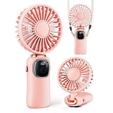 Load image into Gallery viewer, coldSky Portable Handheld Fan, 4000mAh Battery Operated with LED Display, Handheld/Neck/Desk 3 in 1 Personal Small Fan, 90 Foldable Desk Fan with Base, 5 Speed Lash Makeup Fan for Women, Pink_1